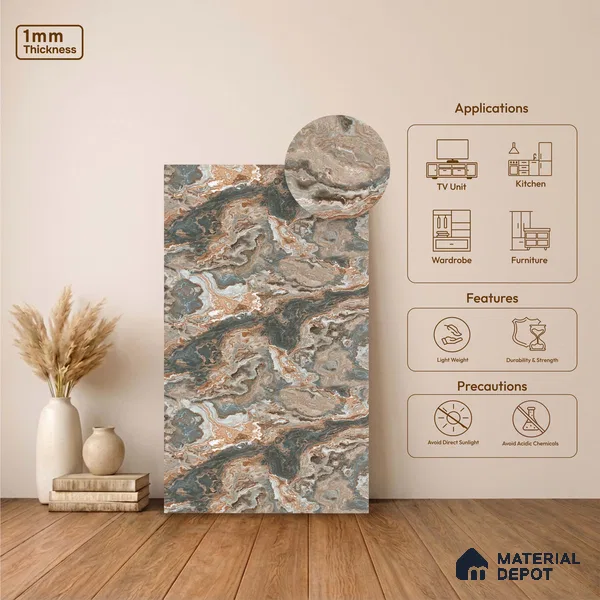 LM 23550 Copper Canyon 8 ft x 4 ft Antique Finish Decorative Laminate - 1 mm | Suitable for TV Unit, Wardrobe, Kitchen Cabinets