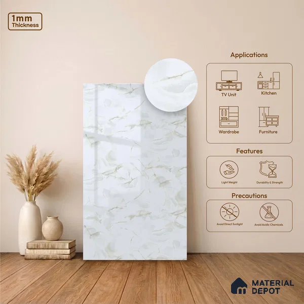 LM 23552 (HG 7281) lcy mist 8 ft x 4 ft High Gloss Finish Decorative Laminate - 1 mm | Suitable for TV Unit, Wardrobe, Kitchen Cabinets
