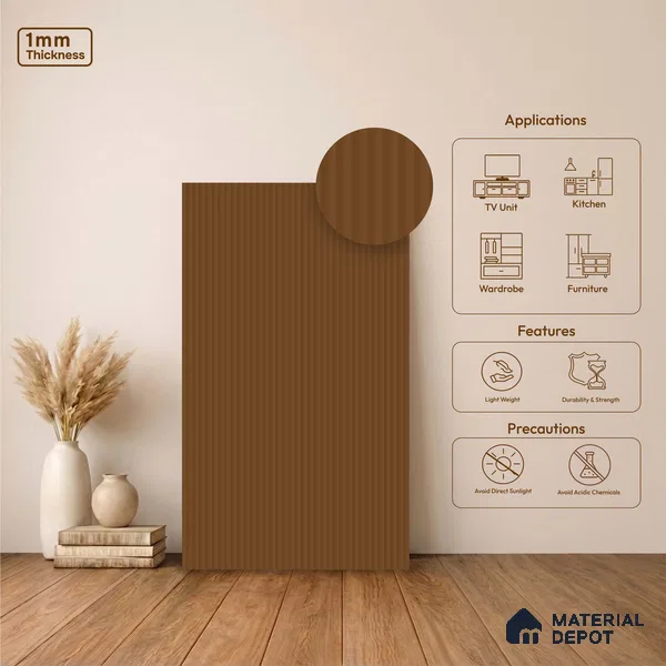 Wooden Fluted Look LM 23554 (BB 902) Butterscotch Swirl 8 ft x 4 ft Antique Tones Finish Decorative Laminate - 1 mm | Suitable for TV Unit, Wardrobe, Kitchen Cabinets