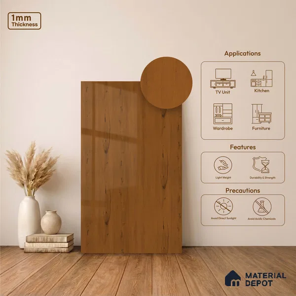 Wooden Look LM 23560 (HG 7124) Autumn Oak 8 ft x 4 ft High Gloss Finish Decorative Laminate - 1 mm | Suitable for TV Unit, Wardrobe, Kitchen Cabinets