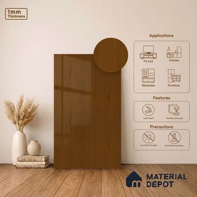 Wooden Look LM 23561 (HG 7125) Cinnamon Spice 8 ft x 4 ft High Gloss Finish Decorative Laminate - 1 mm | Suitable for TV Unit, Wardrobe, Kitchen Cabinets