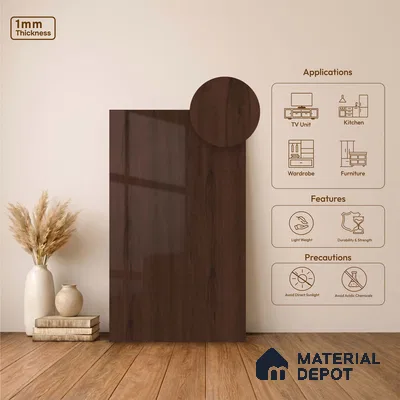 Wooden Look LM 23562 (HG 7126) Midnight Mahogany 8 ft x 4 ft High Gloss Finish Decorative Laminate - 1 mm | Suitable for TV Unit, Wardrobe, Kitchen Cabinets