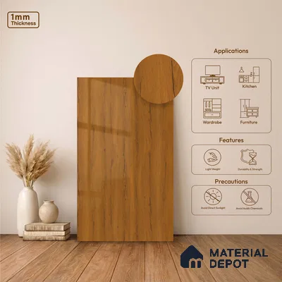 Wooden Look LM 23563 (HG 7252) Shadowed Walnut 8 ft x 4 ft High Gloss Finish Decorative Laminate - 1 mm | Suitable for TV Unit, Wardrobe, Kitchen Cabinets