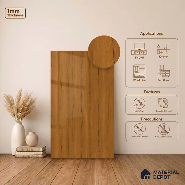 Wooden Look LM 23563 (HG 7252) Shadowed Walnut 8 ft x 4 ft High Gloss Finish Decorative Laminate - 1 mm | Suitable for TV Unit, Wardrobe, Kitchen Cabinets