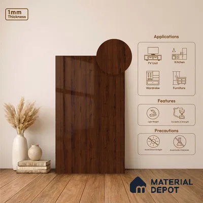 Wooden Look LM 23567 (HG 7117) Cacao Bean 8 ft x 4 ft High Gloss Finish Decorative Laminate - 1 mm | Suitable for TV Unit, Wardrobe, Kitchen Cabinets