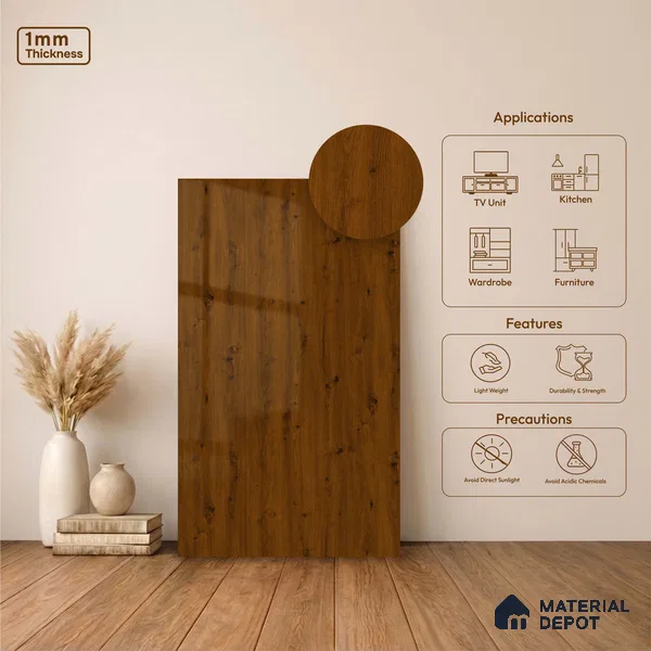 Wooden Look LM 23568 (HG 7292) Urban timber 8 ft x 4 ft High Gloss Finish Decorative Laminate - 1 mm | Suitable for TV Unit, Wardrobe, Kitchen Cabinets