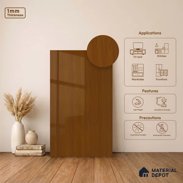 Wooden Look LM 23570 Sunrise Oak 8 ft x 4 ft High Gloss Finish Decorative Laminate - 1 mm | Suitable for TV Unit, Wardrobe, Kitchen Cabinets