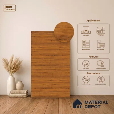 Wooden Look LM 23572 (AHO 11 7116 HZ) Cacao Bean 8 ft x 4 ft Arctic Honey Oak Finish Decorative Laminate - 1 mm | Suitable for TV Unit, Wardrobe, Kitchen Cabinets