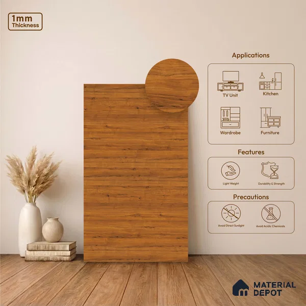 Wooden Look LM 23572 (AHO 11 7116 HZ) Cacao Bean 8 ft x 4 ft Arctic Honey Oak Finish Decorative Laminate - 1 mm | Suitable for TV Unit, Wardrobe, Kitchen Cabinets