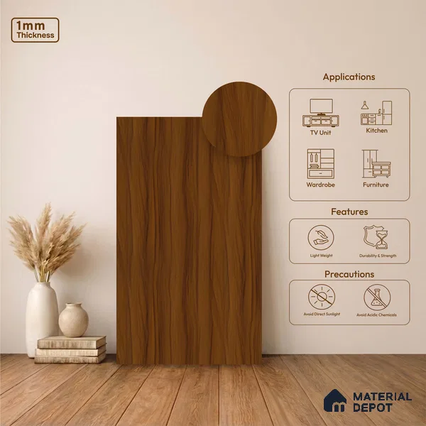 Wooden Look LM 23586 Wheatfield Glow 8 ft x 4 ft Amberwood Luxe Finish Decorative Laminate - 1 mm | Suitable for TV Unit, Wardrobe, Kitchen Cabinets