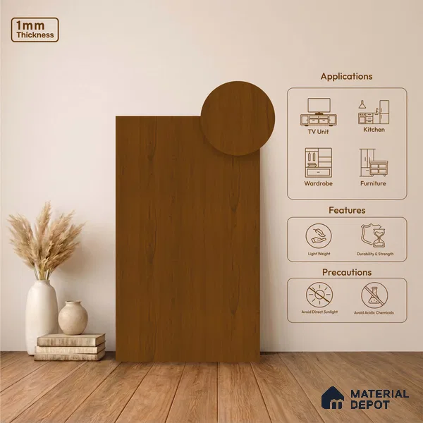 Wooden Look LM 23596 Cinnamon Spice 8 ft x 4 ft Autumn Weave Finish Decorative Laminate - 1 mm | Suitable for TV Unit, Wardrobe, Kitchen Cabinets