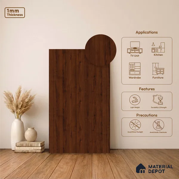 Wooden Look LM 23598 (AR 04 7117) Cacao Bean 8 ft x 4 ft Ash Refined Finish Decorative Laminate - 1 mm | Suitable for TV Unit, Wardrobe, Kitchen Cabinets