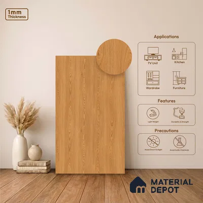 Wooden Look LM 23602 (SF 7285) Butterscotch Oak 8 ft x 4 ft Suede Finish Decorative Laminate - 1 mm | Suitable for TV Unit, Wardrobe, Kitchen Cabinets