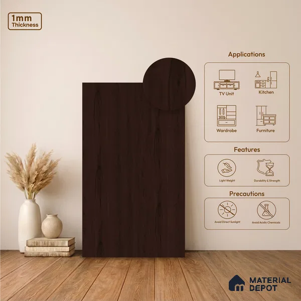 Wooden Look LM 23611 (SF 7126) Midnight Mahogany 8 ft x 4 ft Suede Finish Decorative Laminate - 1 mm | Suitable for TV Unit, Wardrobe, Kitchen Cabinets