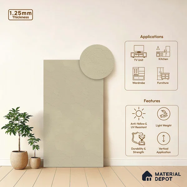 Stone Look LM 18304 8 ft x 4 ft Texture Finish Decorative Laminate - 1.25 mm | Suitable for TV Unit, Wardrobe, Kitchen Cabinets