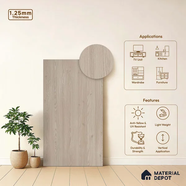 Wooden Look LM 18314 8 ft x 4 ft Texture Finish Decorative Laminate - 1.25 mm | Suitable for TV Unit, Wardrobe, Kitchen Cabinets