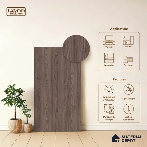 Wooden Look LM 18315 8 ft x 4 ft Texture Finish Decorative Laminate - 1.25 mm | Suitable for TV Unit, Wardrobe, Kitchen Cabinets