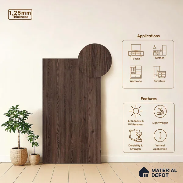 Wooden Look LM 18316 8 ft x 4 ft Texture Finish Decorative Laminate - 1.25 mm | Suitable for TV Unit, Wardrobe, Kitchen Cabinets