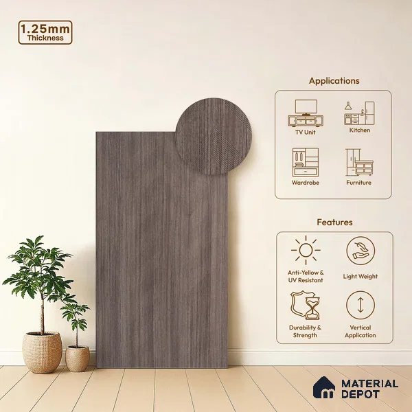 Grey Abstract Look LM 18322 8 ft x 4 ft Texture Finish Decorative Laminate - 1.25 mm | Suitable for TV Unit, Wardrobe, Kitchen Cabinets