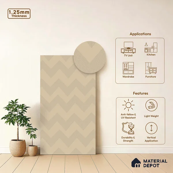 Beige Abstract Look LM 18327 8 ft x 4 ft Texture Finish Decorative Laminate - 1.25 mm | Suitable for TV Unit, Wardrobe, Kitchen Cabinets
