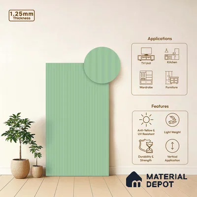Mint Green Fluted Solid Color LM 18332 8 ft x 4 ft Texture Finish Decorative Laminate - 1.25 mm | Suitable for TV Unit,Wardrobe, Kitchen Cabinets