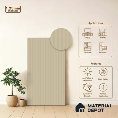 Light Beige Fluted Solid Color LM 18334 8 ft x 4 ft Texture Finish Decorative Laminate - 1.25 mm | Suitable for TV Unit,Wardrobe, Kitchen Cabinets