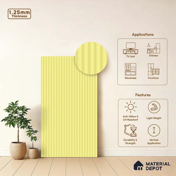 Pale Grey Fluted Solid Color LM 18336 8 ft x 4 ft Texture Finish Decorative Laminate - 1.25 mm | Suitable for TV Unit,Wardrobe, Kitchen Cabinets