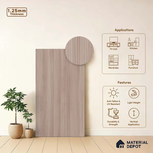 Wooden Fluted LM 18340 8 ft x 4 ft Texture Finish Decorative Laminate - 1.25 mm | Suitable for TV Unit,Wardrobe, Kitchen Cabinets