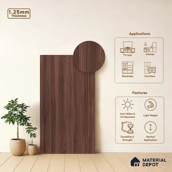 Wooden Fluted LM 18341 8 ft x 4 ft Texture Finish Decorative Laminate - 1.25 mm | Suitable for TV Unit,Wardrobe, Kitchen Cabinets