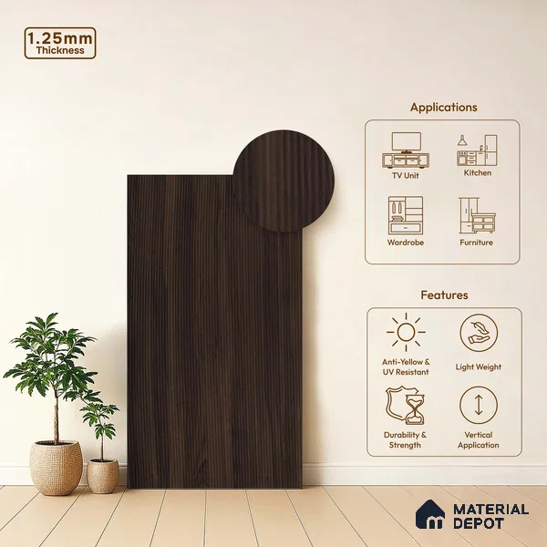 Wooden Fluted LM 18342 8 ft x 4 ft Texture Finish Decorative Laminate - 1.25 mm | Suitable for TV Unit,Wardrobe, Kitchen Cabinets