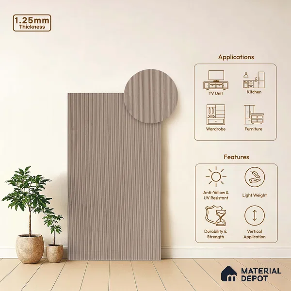 Wooden Fluted LM 18343 8 ft x 4 ft Texture Finish Decorative Laminate - 1.25 mm | Suitable for TV Unit,Wardrobe, Kitchen Cabinets