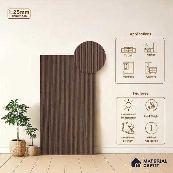 Wooden Fluted LM 18344 8 ft x 4 ft Texture Finish Decorative Laminate - 1.25 mm | Suitable for TV Unit,Wardrobe, Kitchen Cabinets