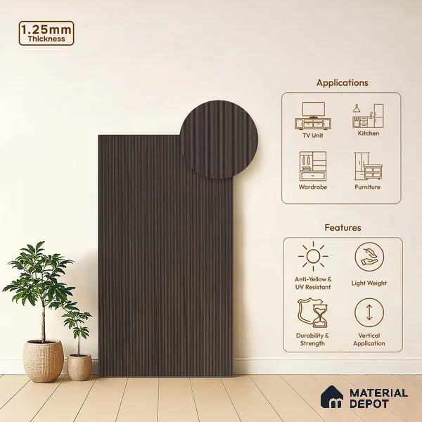 Wooden Fluted LM 18345 8 ft x 4 ft Texture Finish Decorative Laminate - 1.25 mm | Suitable for TV Unit,Wardrobe, Kitchen Cabinets