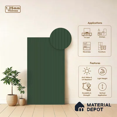Deep Forest Green Fluted Solid Color LM 18350 8 ft x 4 ft Texture Finish Decorative Laminate - 1.25 mm | Suitable for TV Unit,Wardrobe, Kitchen Cabinets