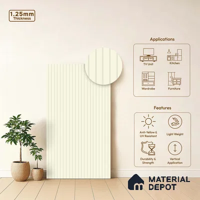 Light Beige Fluted Solid Color LM 18351 8 ft x 4 ft Texture Finish Decorative Laminate - 1.25 mm | Suitable for TV Unit,Wardrobe, Kitchen Cabinets