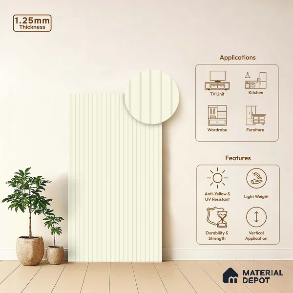 Light Beige Fluted Solid Color LM 18351 8 ft x 4 ft Texture Finish Decorative Laminate - 1.25 mm | Suitable for TV Unit,Wardrobe, Kitchen Cabinets