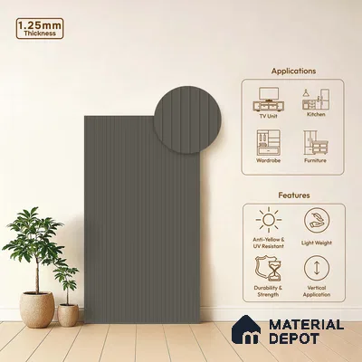 Dove Grey Fluted Solid Color LM 18353 8 ft x 4 ft Texture Finish Decorative Laminate - 1.25 mm | Suitable for TV Unit,Wardrobe, Kitchen Cabinets