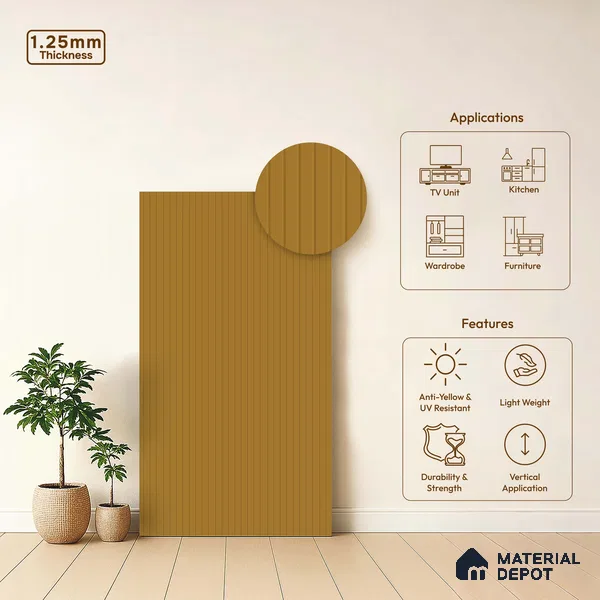 Caramel Brown Fluted Solid Color LM 18355 8 ft x 4 ft Texture Finish Decorative Laminate - 1.25 mm | Suitable for TV Unit,Wardrobe, Kitchen Cabinets
