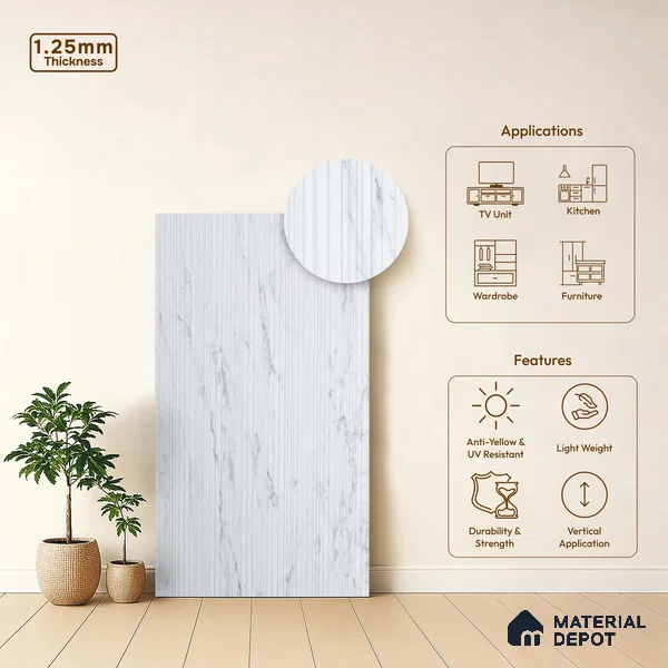 Marble Fluted LM 18364 8 ft x 4 ft Texture Finish Decorative Laminate - 1.25 mm | Suitable for TV Unit,Wardrobe, Kitchen Cabinets