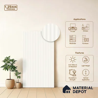 Fluted White Fluted Solid Color LM 18368 8 ft x 4 ft Texture Finish Decorative Laminate - 1.25 mm | Suitable for TV Unit,Wardrobe, Kitchen Cabinets