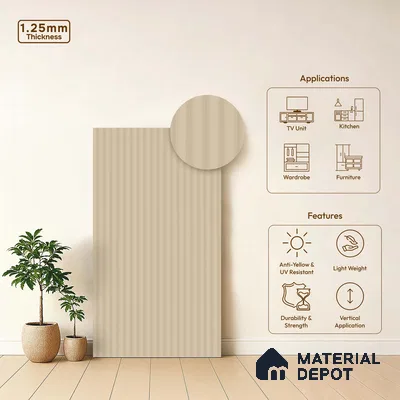 Light Beige Fluted Solid Color LM 18369 8 ft x 4 ft Texture Finish Decorative Laminate - 1.25 mm | Suitable for TV Unit,Wardrobe, Kitchen Cabinets