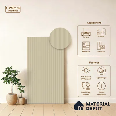 Light Fluted Beige Fluted Solid Color LM 18370 8 ft x 4 ft Texture Finish Decorative Laminate - 1.25 mm | Suitable for TV Unit,Wardrobe, Kitchen Cabinets
