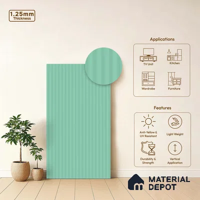 Mint Green Fluted Solid Color LM 18371 8 ft x 4 ft Texture Finish Decorative Laminate - 1.25 mm | Suitable for TV Unit,Wardrobe, Kitchen Cabinets