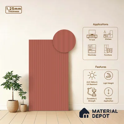 Brick Red Fluted Solid Color LM 18372 8 ft x 4 ft Texture Finish Decorative Laminate - 1.25 mm | Suitable for TV Unit,Wardrobe, Kitchen Cabinets