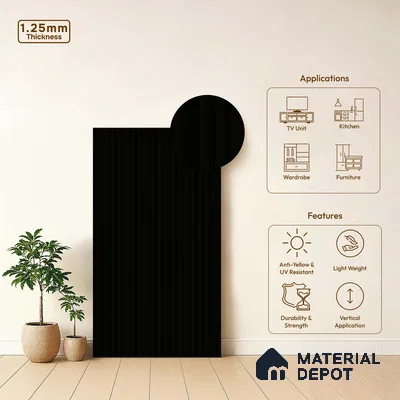 Charcoal Black Fluted Solid Color LM 18373 8 ft x 4 ft Texture Finish Decorative Laminate - 1.25 mm | Suitable for TV Unit,Wardrobe, Kitchen Cabinets