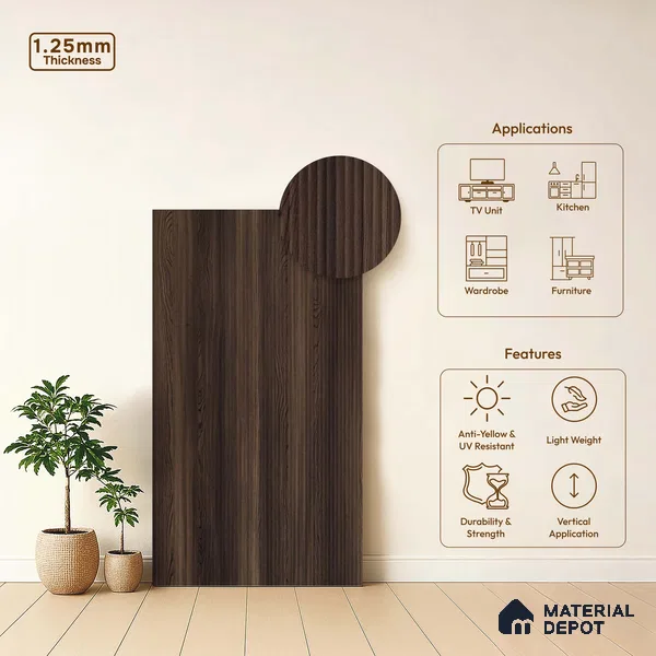 Wooden Fluted LM 18376 8 ft x 4 ft Texture Finish Decorative Laminate - 1.25 mm | Suitable for TV Unit,Wardrobe, Kitchen Cabinets