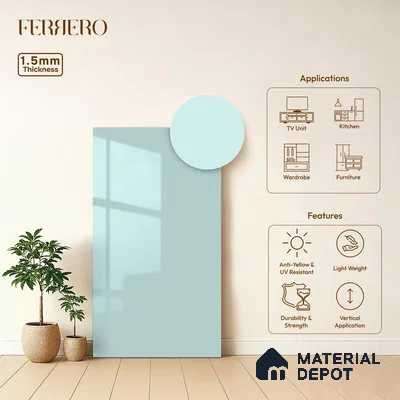 Powder Blue Solid Color Acrylic Laminate LM 24627 8 ft x 4 ft High Gloss Finish - 1.5 mm | Matching Edgeband code - EB 02093 | Suitable for Living Room, Kitchen, Office