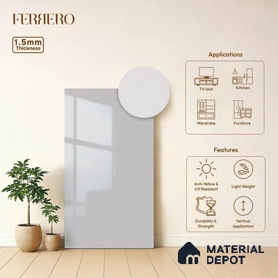 Pure White Solid Color Acrylic Laminate LM 24629 8 ft x 4 ft High Gloss Finish - 1.5 mm | Matching Edgeband code - EB 02112 | Suitable for Living Room, Kitchen, Office
