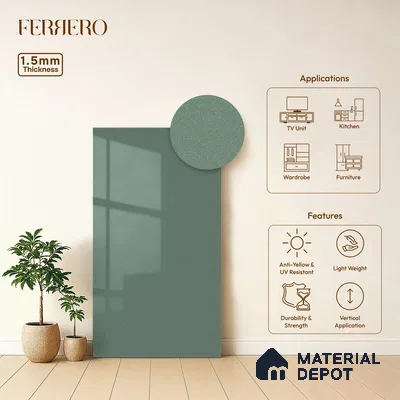 Muted Sage Green Solid Color Acrylic Laminate LM 24630 8 ft x 4 ft High Gloss Finish - 1.5 mm | Matching Edgeband code - EB 02113 | Suitable for Living Room, Kitchen, Office