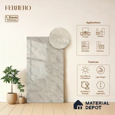Cream Marble Acrylic Laminate LM 24631 8 ft x 4 ft High Gloss Finish - 1.5 mm | Suitable for TV Unit, Wardrobe, Cabinets